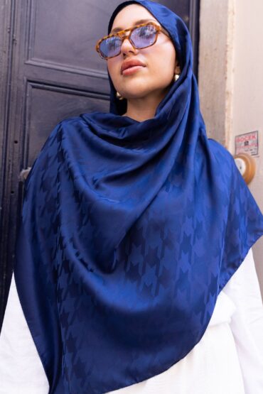 Kazayağı Desen Pamuk İpeksi Jakar Şal-53354-Lacivert