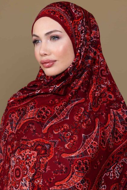 Açık Bordo Ruku Desenli Pamuk İpek Şal