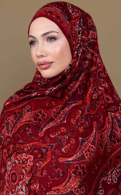 Açık Bordo Ruku Desenli Pamuk İpek Şal