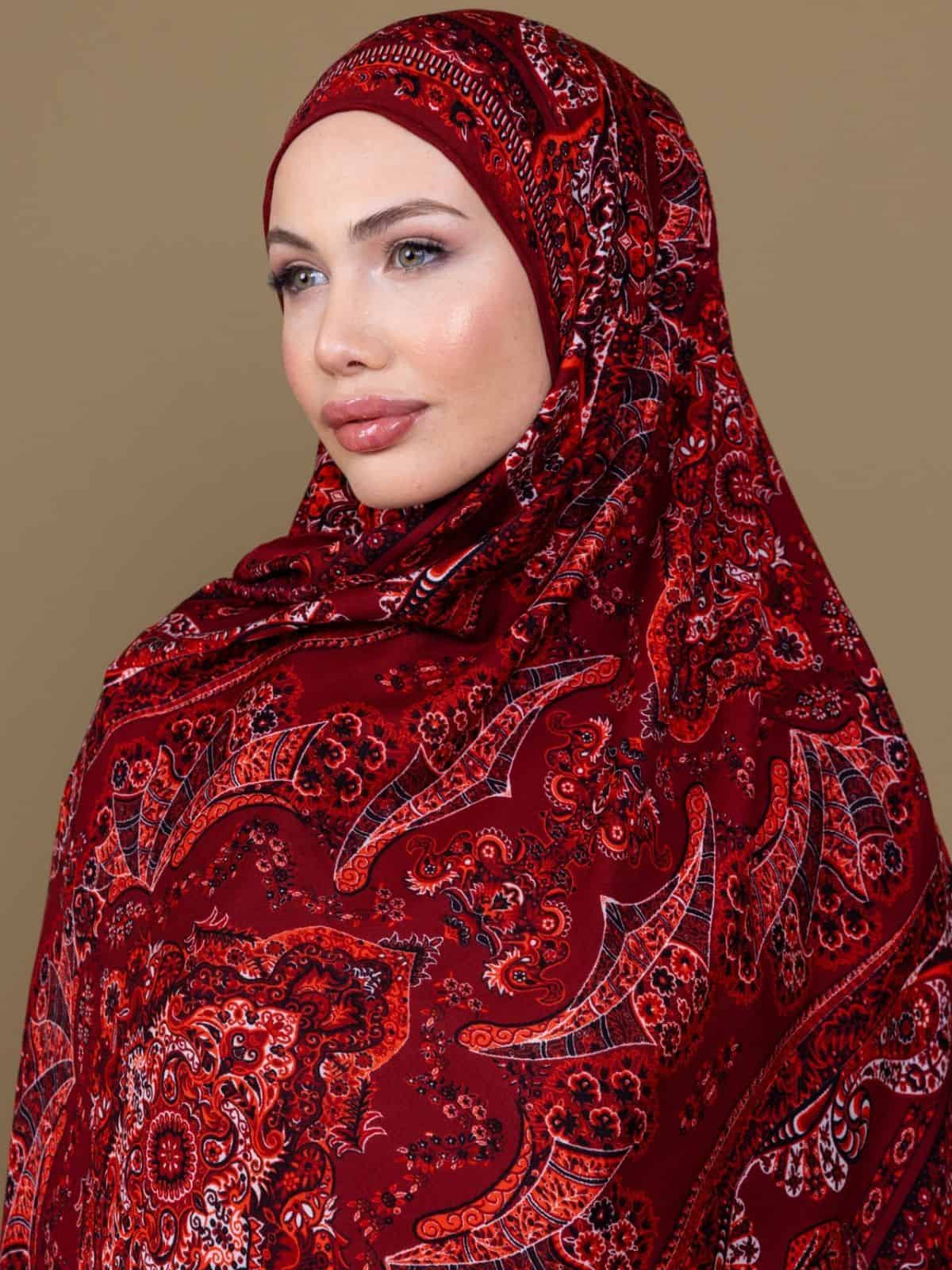 Açık Bordo Ruku Desenli Pamuk İpek Şal