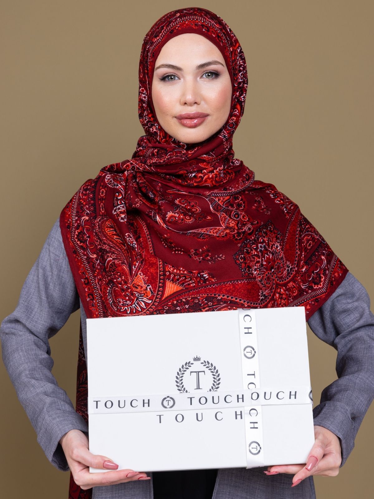 Açık Bordo Ruku Desenli Pamuk İpek Şal - Görsel 4