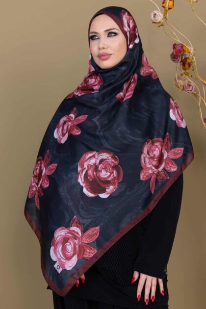 Kızıl Kahve Çiçek Desen Pamuk Soft Şal
