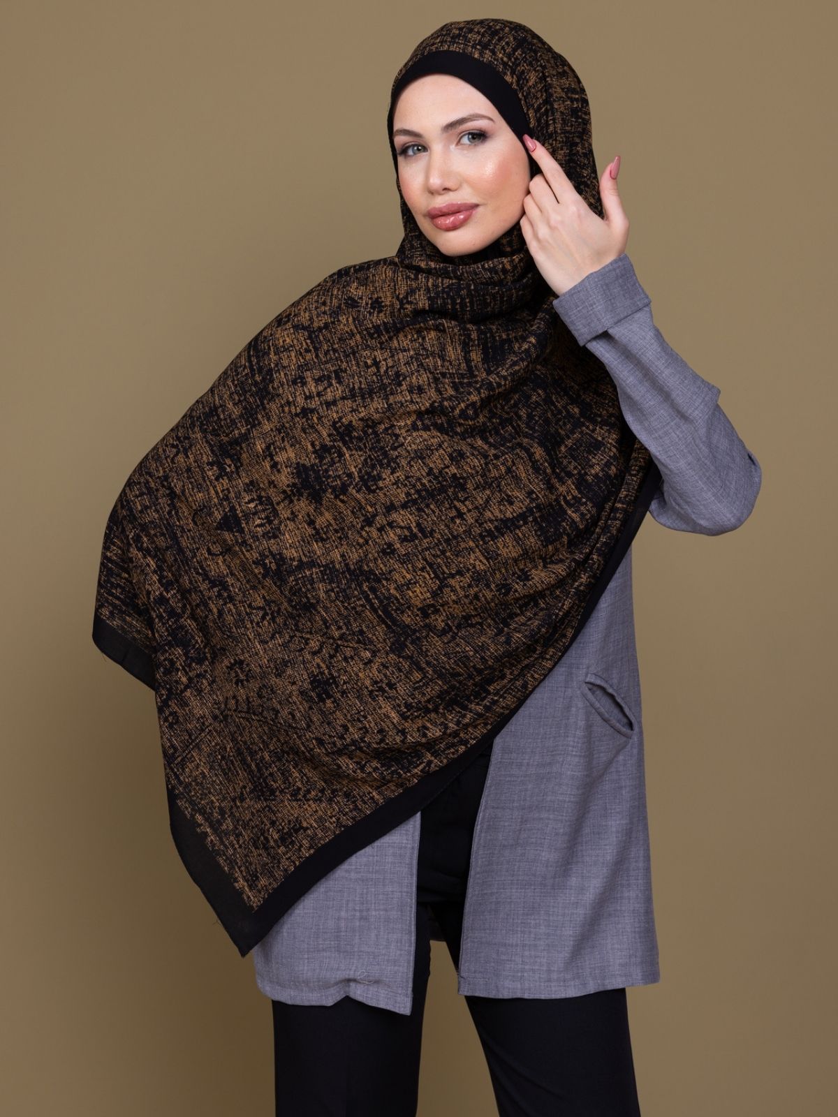 Mocha Eyyübi Desenli Pamuk İpek Şal - Görsel 2