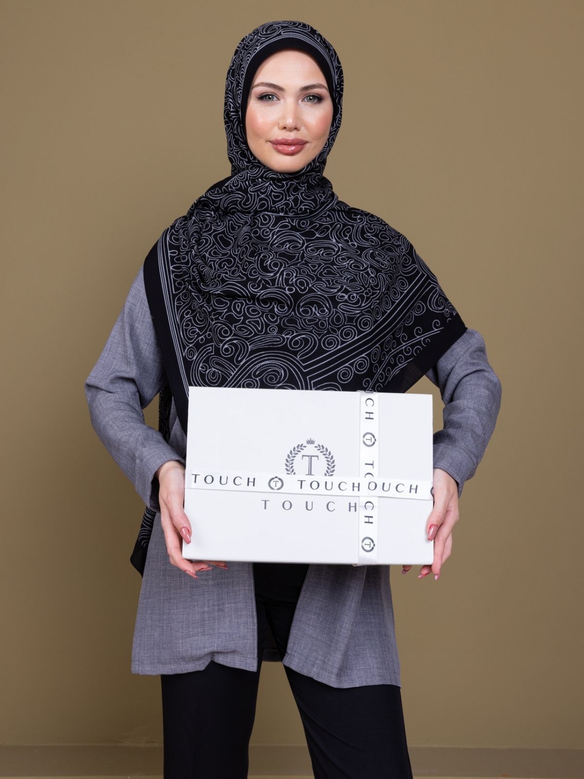 Siyah Ebruli Desen Pamuk İpek Şal - Görsel 5