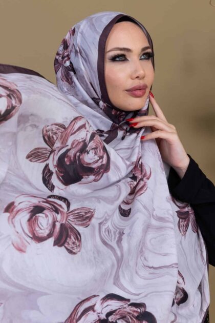 Acıkahve Çiçek Desen Pamuk Şal