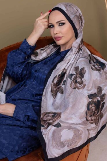 Kahve Çiçek Desen Pamuk Soft Şal