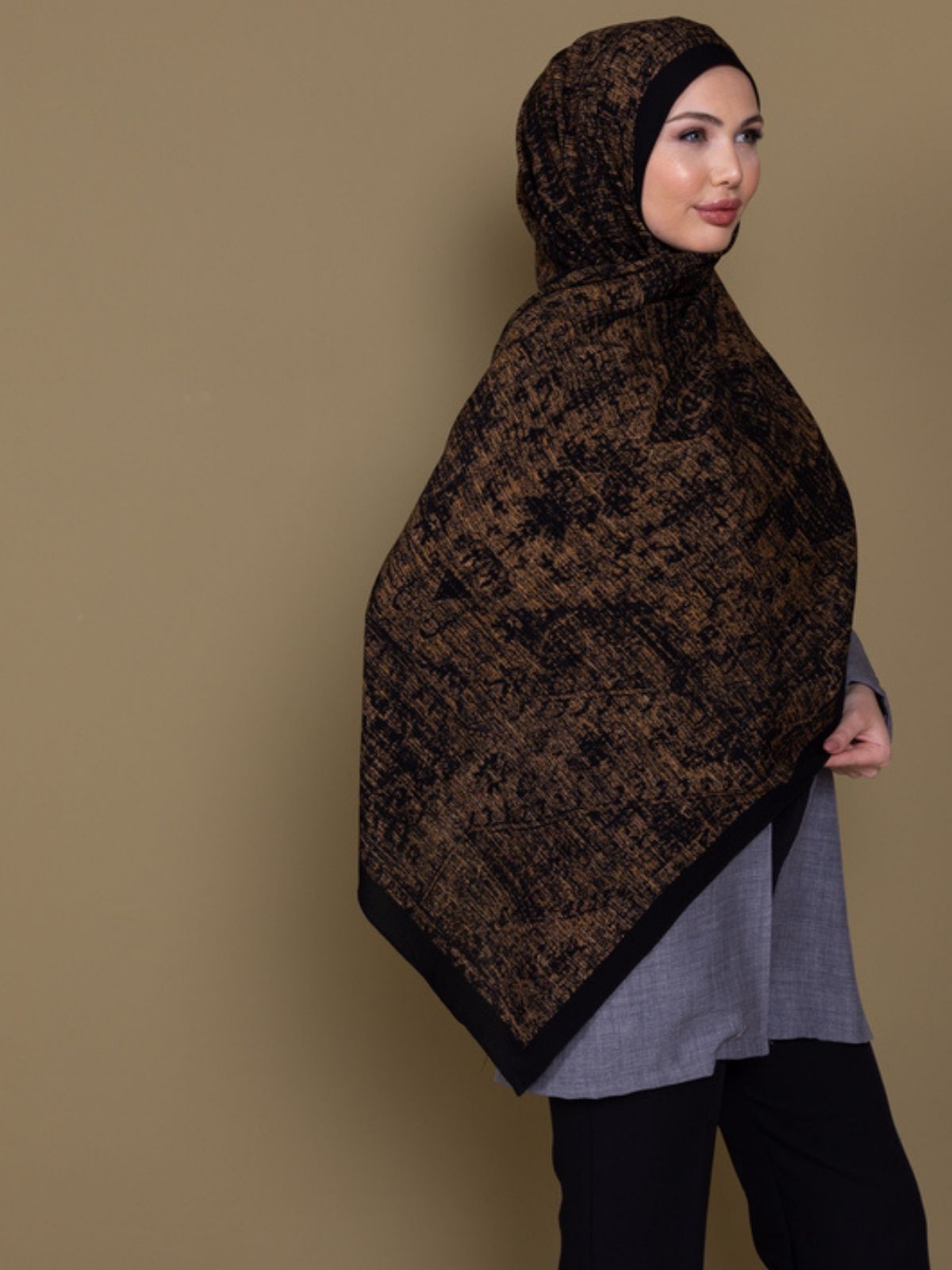 Mocha Eyyübi Desenli Pamuk İpek Şal - Görsel 4