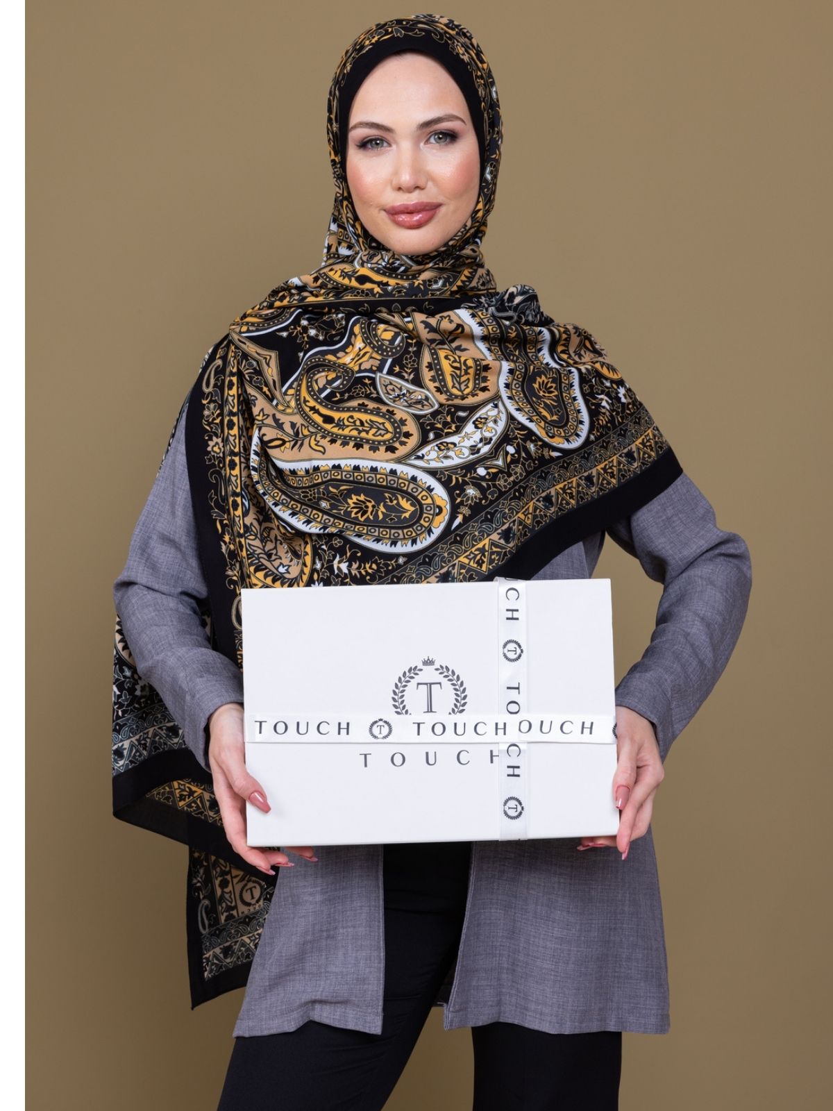 Siyah Çini Desen Pamuk İpek Şal - Görsel 3