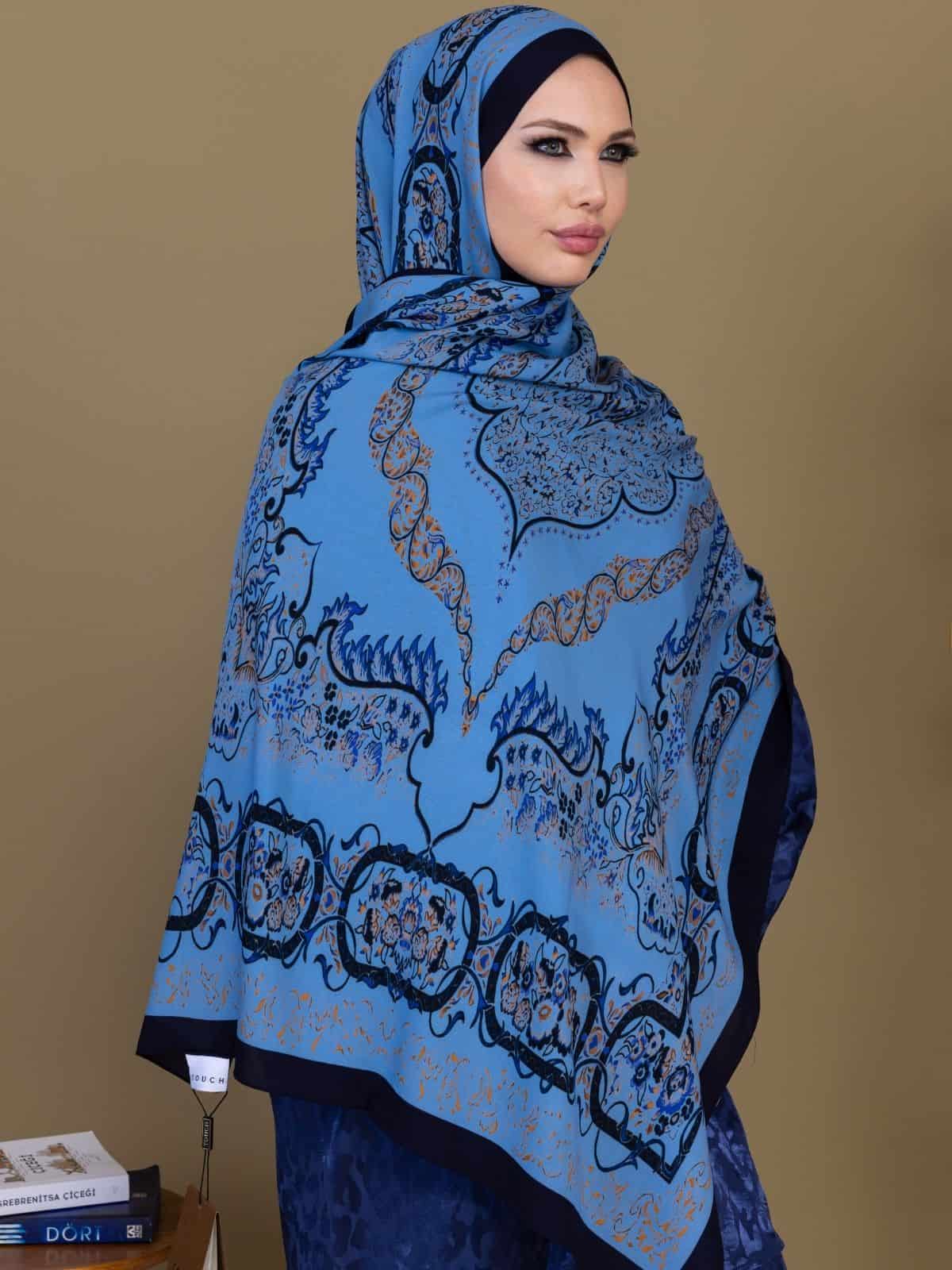 Buz Ruku Desenli Pamuk İpek Şal - Görsel 2