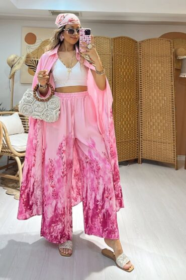 Nil Çiçek Desen İkili Takım TK100142 - Şeker Pembe