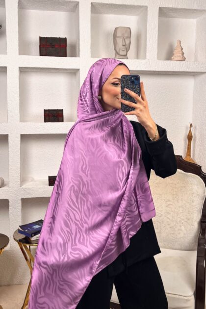 Zebra Desen Pamuk Jakar İpek Şal 23141 - Eflatun