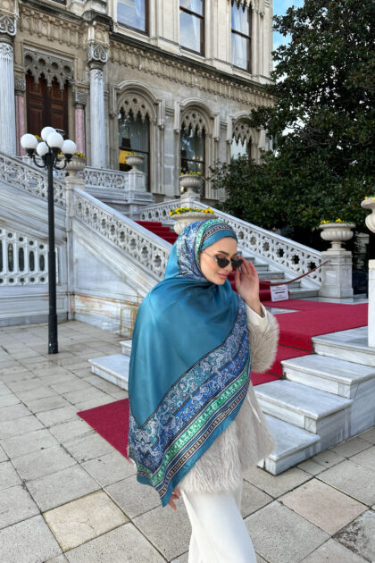 Çini Rüyası Vual İpek Şal 10101 - Petrol