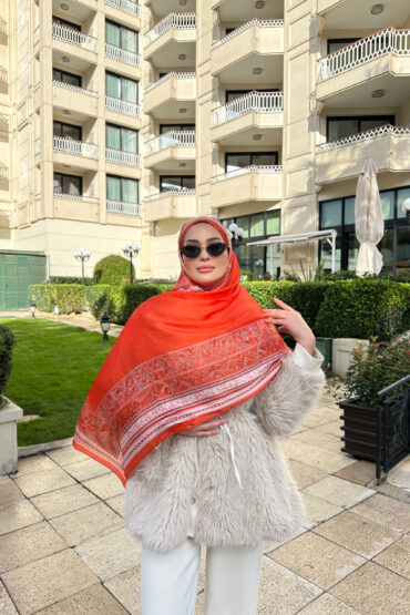 Çini Rüyası Vual İpek Şal 10101 - Neon Turuncu