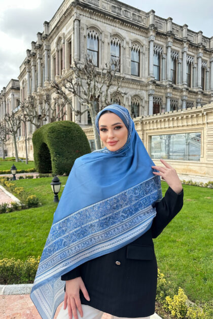 Çini Rüyası Vual İpek Şal 10101 - Duman Mavisi
