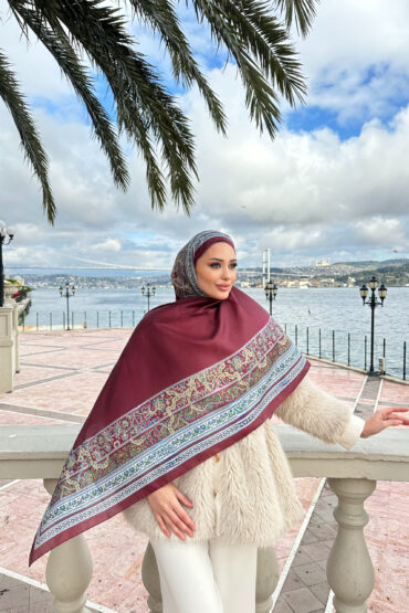 Çini Rüyası Vual İpek Şal 10101 - Bordo