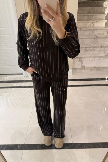 Taşlı İkili Takım - Kahve