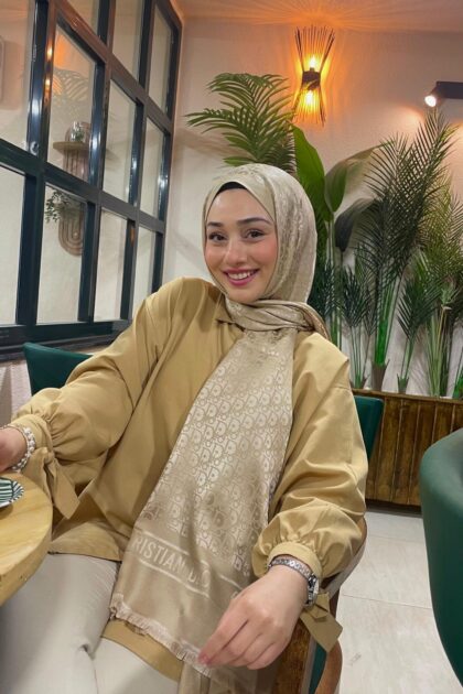 İthal Dior Pamuk Yün İpek Şal 49103 - Bej