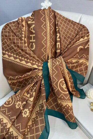 Çizgili Pamuk Şal 51201 - Zümrüt Camel