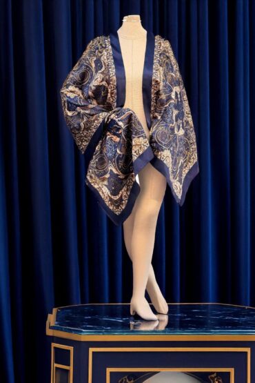 Lacivert Kibele Desen Vual Şal