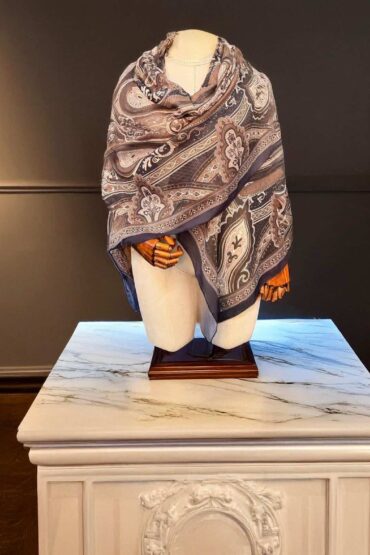 Lacivert Etnik Desen Pamuk Şal