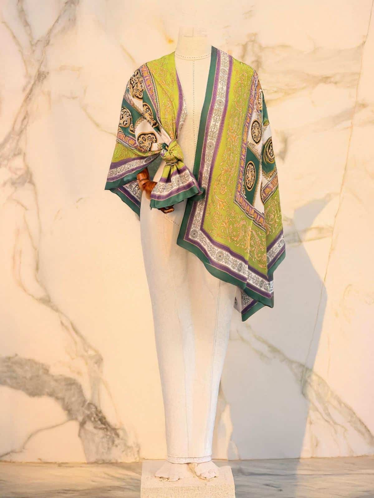 Fıstık Versace Desen Pamuk Şal