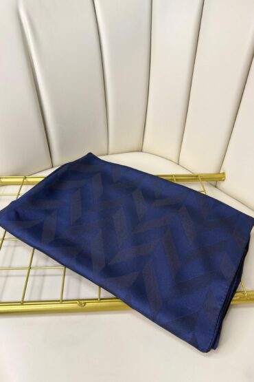 Eğimli Baklava Desen İpeksi Jakar Şal - 741256 - Gece Laciverti