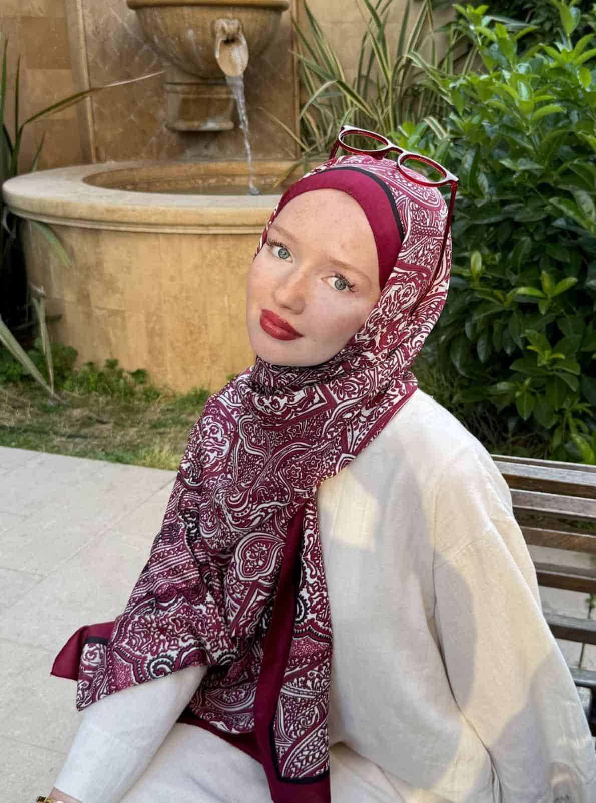 Deryanın Seçimi Bordo Soléa Desen İpek Pamuk Şal - Görsel 2