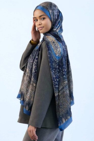 İndigo Sahara Desen Pamuk İpek Şal