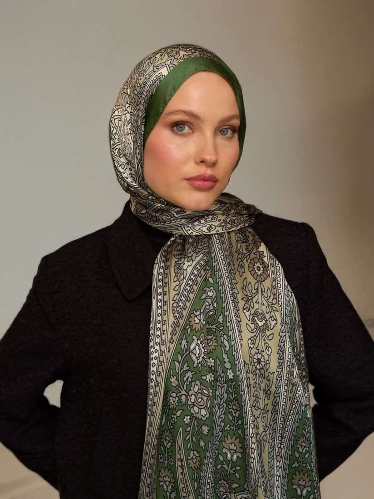 Fıstık Damask Desen Pamuk İpek Şal