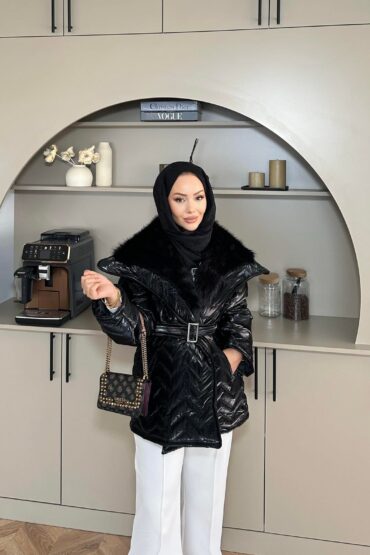 Pena Kürk Yaka Detaylı Mont DŞ100285 - Siyah