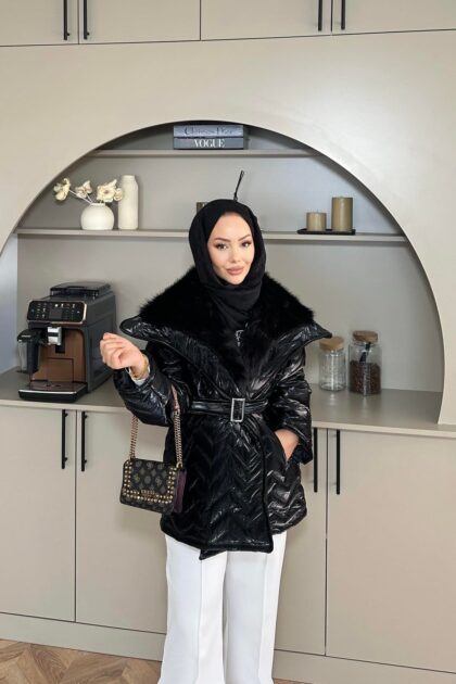 Pena Kürk Yaka Detaylı Mont DŞ100285 - Siyah