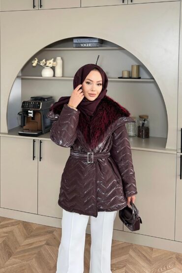 Pena Kürk Yaka Detaylı Mont DŞ100285 - Bordo