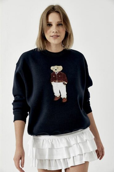 Moniy Ayıcık Detay Sweat SWT100448 - Siyah