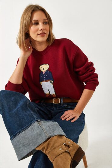 Moniy Ayıcık Detay Sweat SWT100448 - Bordo