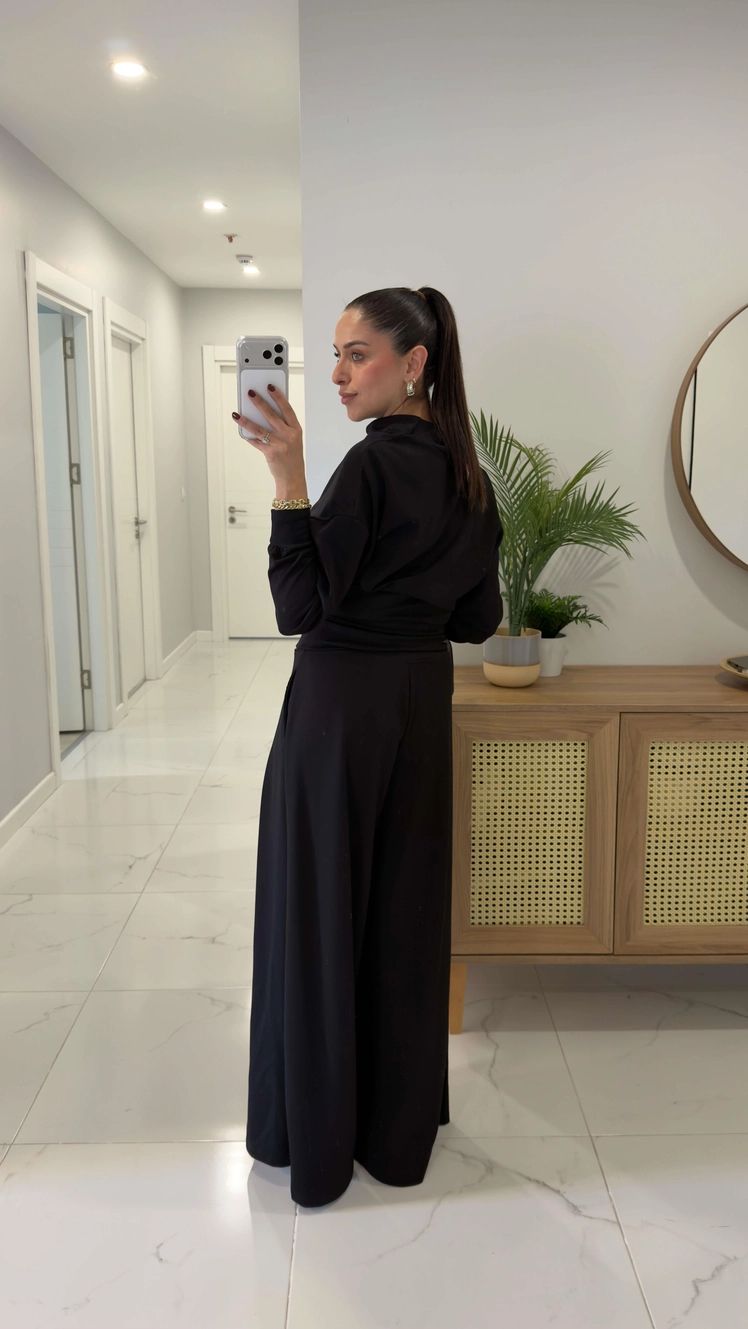 Siyah Balıkçı Yaka Marka Model Modal Takım - Görsel 2