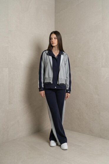 Massimo Kapüşonlu Garnili Takım - Lacivert-gri