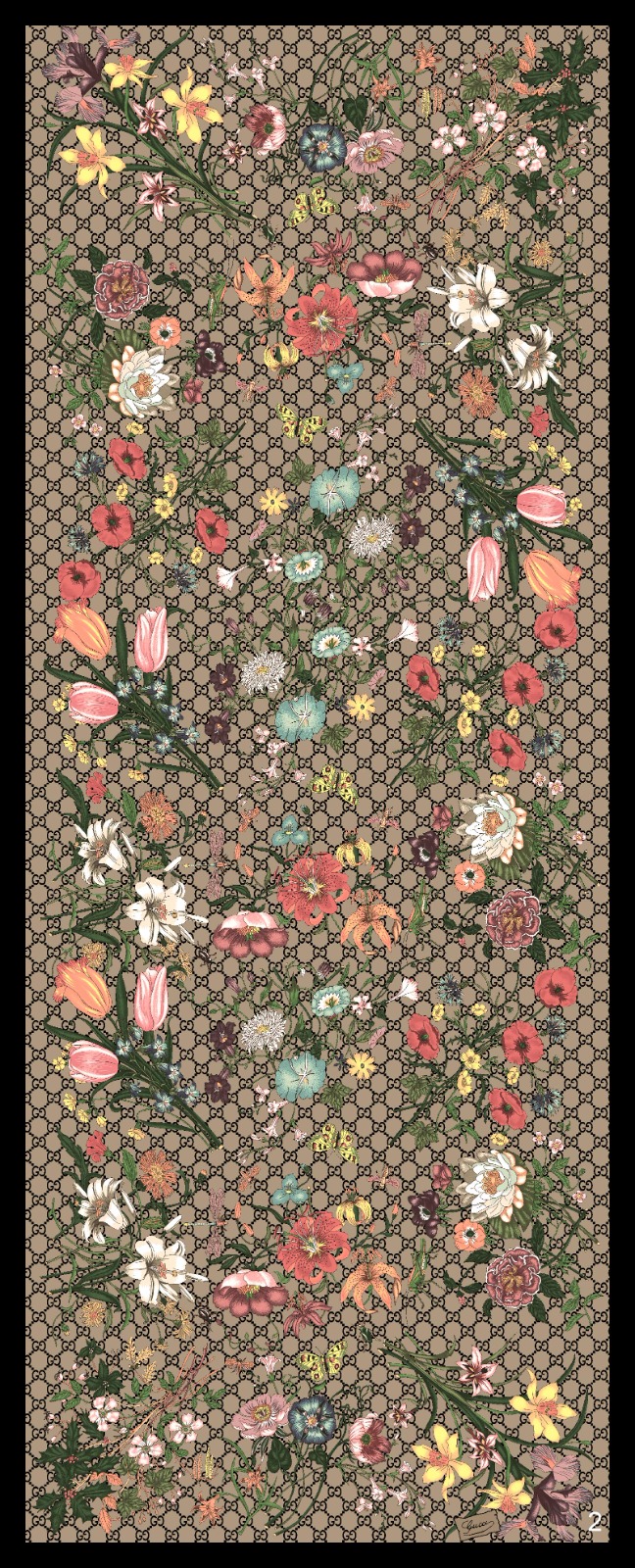 Latte Gucci Desen Pamuk Şal - Görsel 2