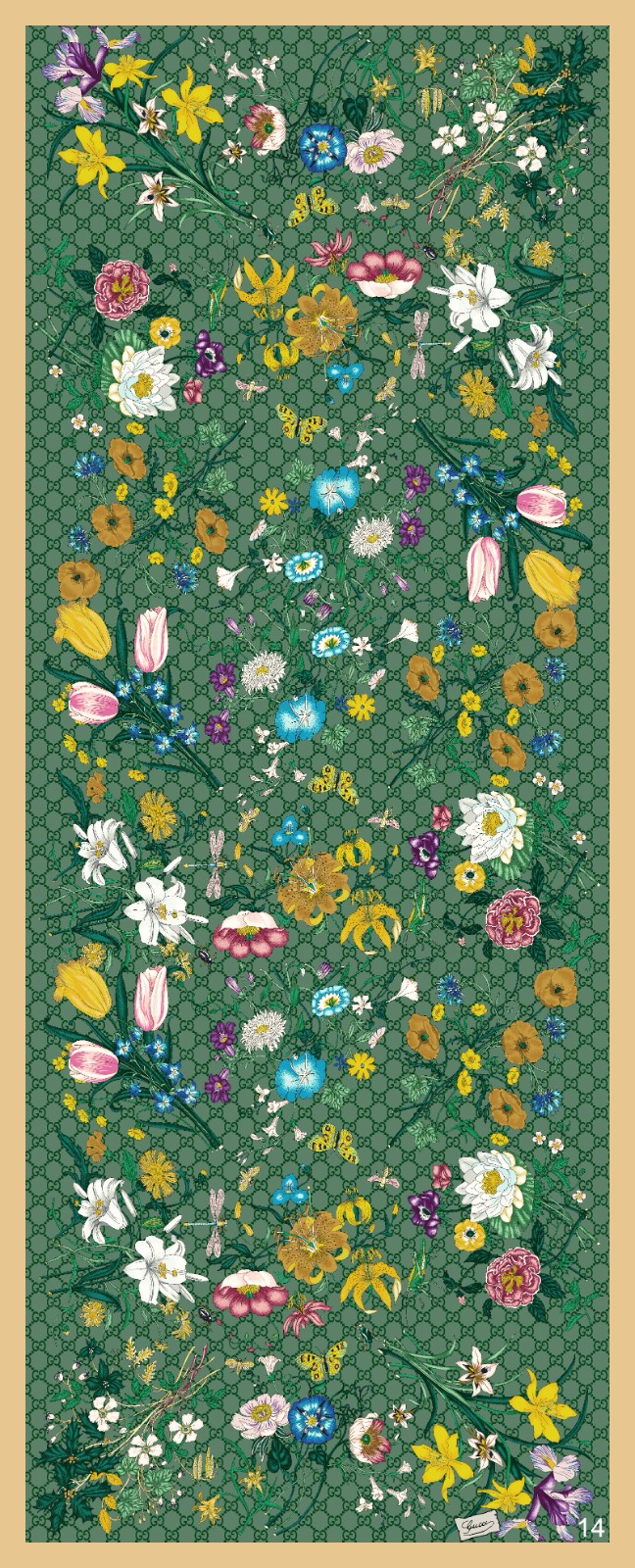 Yeşil Gucci Desen Pamuk Şal - Görsel 2