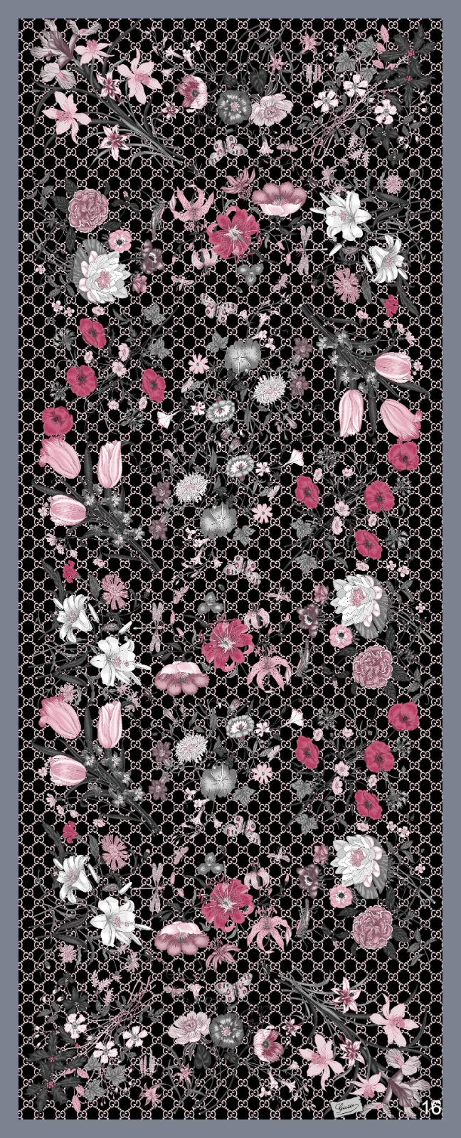 Siyah/Füme Gucci Desen Pamuk Şal - Görsel 2