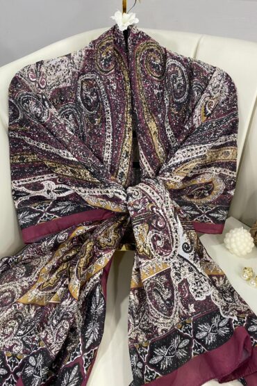 Etro Etnik Desen Pamuk İpek Şal - 23564 - ERİK MORU