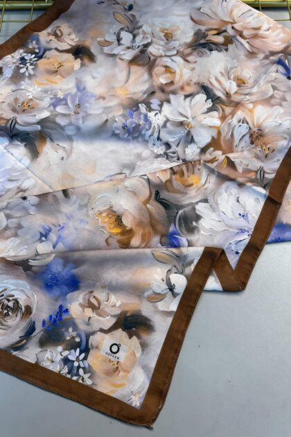 Mystic Bloom Desen Pamuk İpek Şal-Cappucino