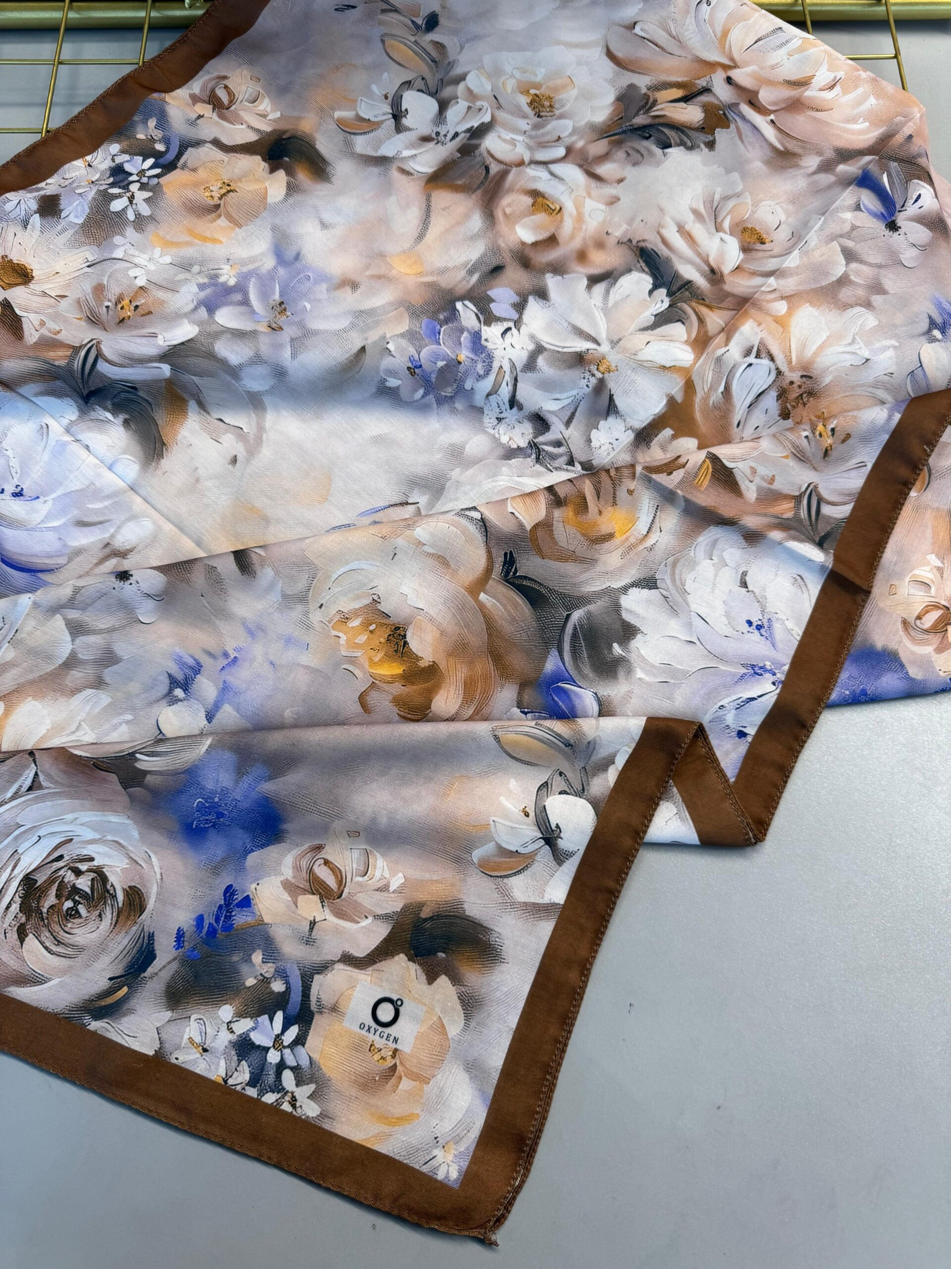 Mystic Bloom Desen Pamuk İpek Şal-Cappucino