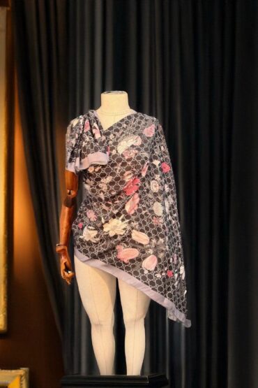Siyah/Füme Gucci Desen Pamuk Şal