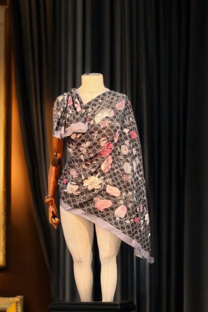 Siyah/Füme Gucci Desen Pamuk Şal