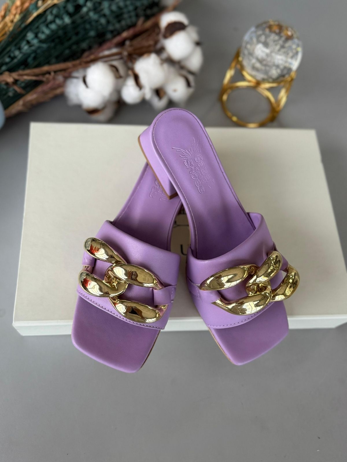 Işıltı Zincirli Terlik Lila 38 Beden