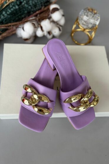 Işıltı Zincirli Terlik Lila 36 Beden