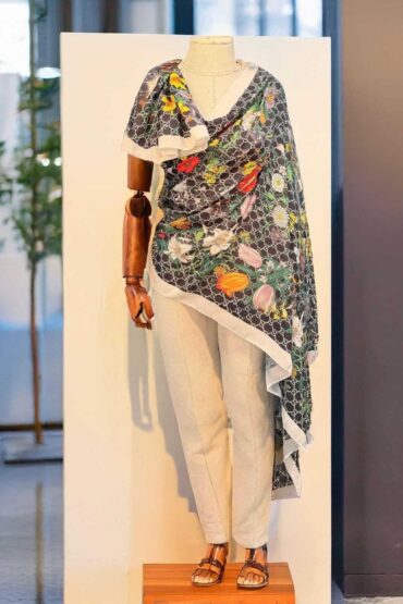 Siyah/Beyaz Gucci Desen Pamuk Şal