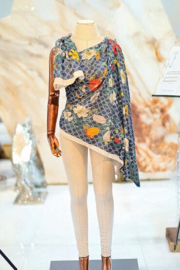 Lacivert/Beyaz Gucci Desen Pamuk Şal