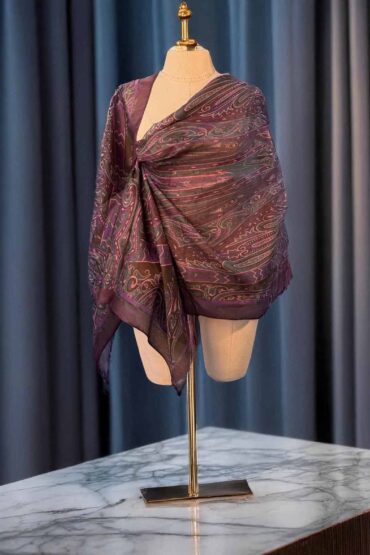 Mürdüm Sarmaşık Desen Pamuk Şal