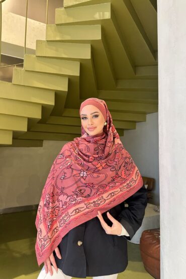 Gül Kurusu İberya Işığı Desen Pamuk İpek Şal